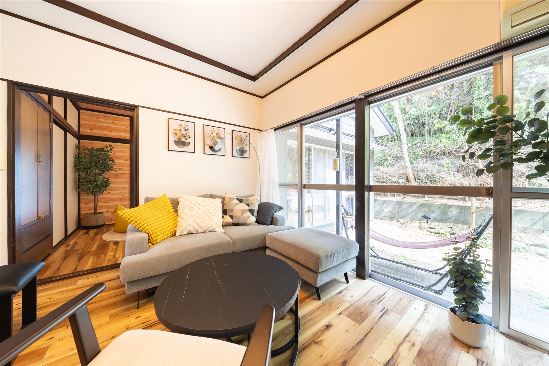 Living room opening to the private garden